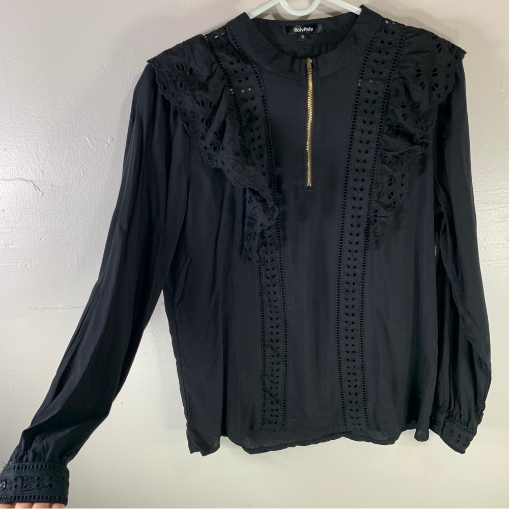 Black lace feminine Gothic long sleeve top romantic grunge Victorian blouse